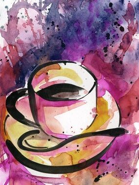 Original Coffee Cup Watercolor Painting, Kitchen Artwork - Coffee Dreams 5
